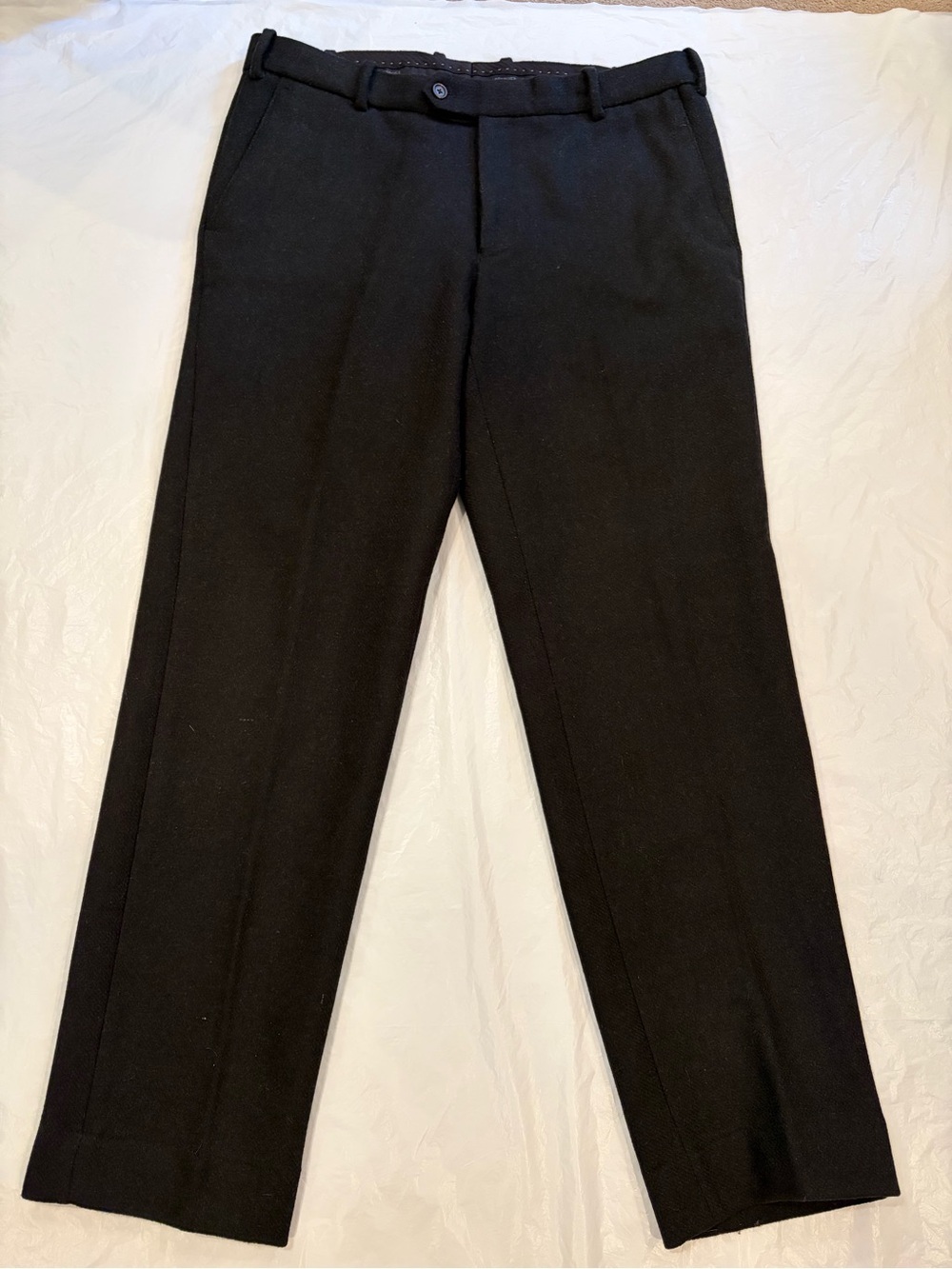 Bespoke Black 100% Wool Men’s Pants 38x33 Flat Front